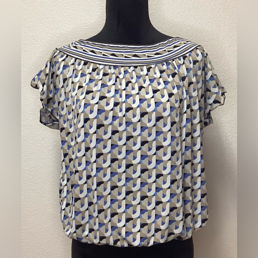 Max Studio Flutter Sleeve Blouse geometric abstract